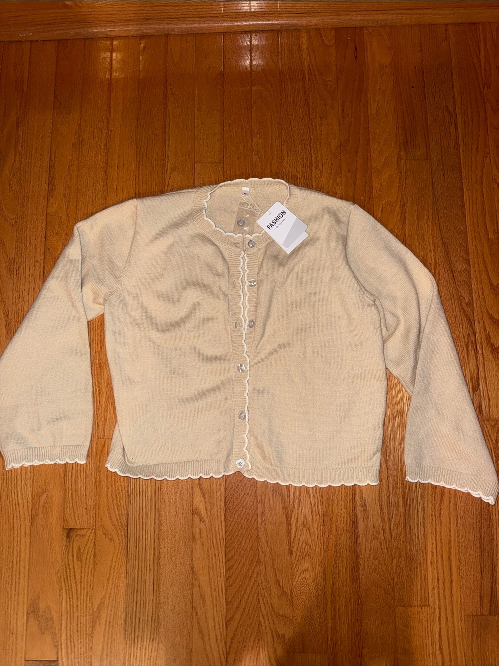 Cream Scallop-Edge Button Cardigan Sweater